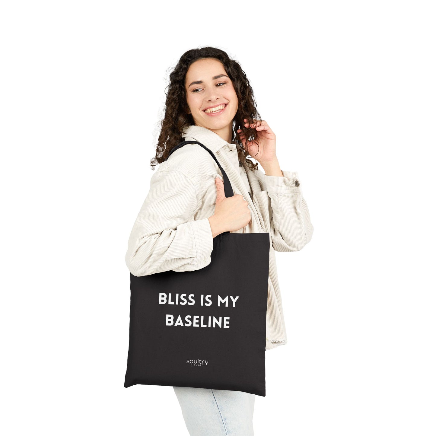 Bliss Is My Baseline || Cotton Tote Bag, Inspirational Canvas Bag, Eco-Friendly Shopping Bag, Gift for Yoga Lovers, Everyday Tote