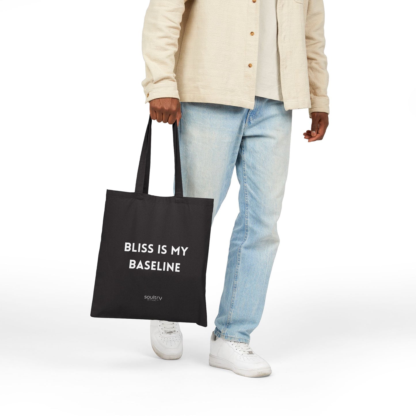 Bliss Is My Baseline || Cotton Tote Bag, Inspirational Canvas Bag, Eco-Friendly Shopping Bag, Gift for Yoga Lovers, Everyday Tote